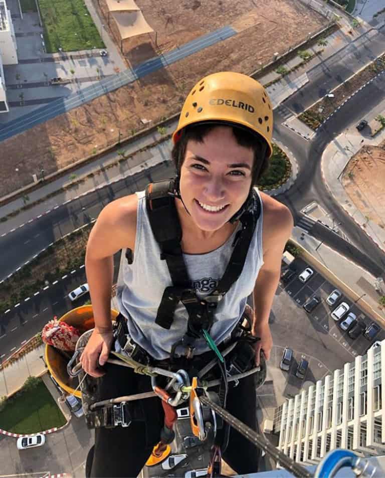 Female window-washer sets sky-high example