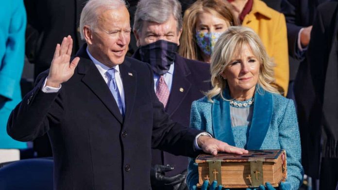 Joe Biden being sworn in