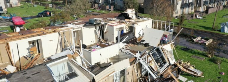 Apartment complex damaged by Hurricane Laura