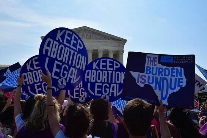 Photo of pro-choice demonstration in front of Supreme Court