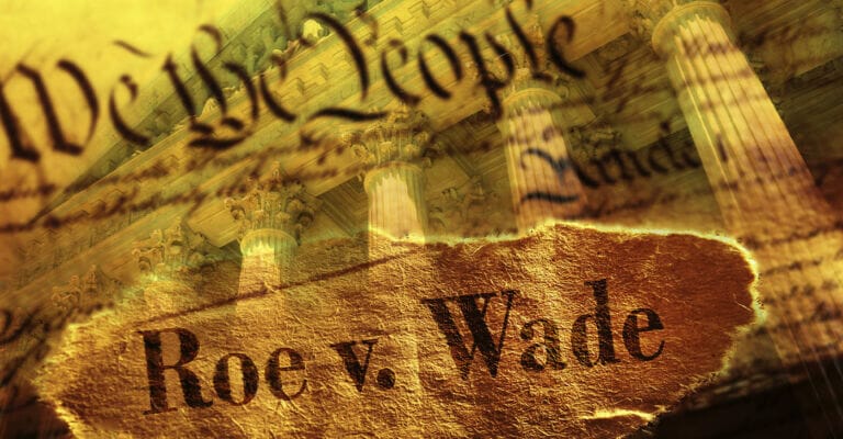 Composite image of Roe v Wade decision and U.S. Constitution