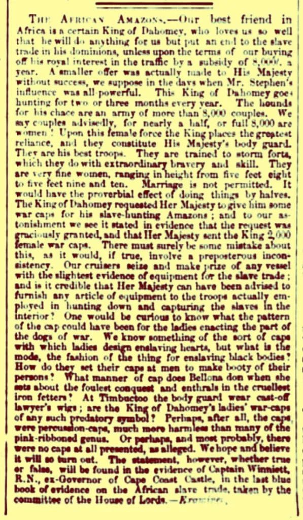 Newspaper article detailing England's dealings with King Gezo