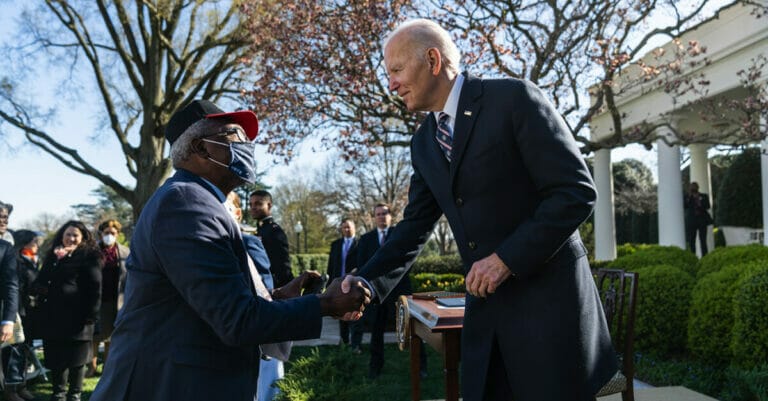 President Joe Biden greets guests after signing of the “Emmett Till Antilynching Act”