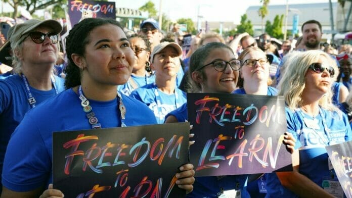 Protest of Florida history of slavery mandate