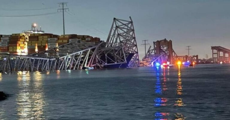 Baltimore’s Key Bridge Struck by Ship, Collapses into Water