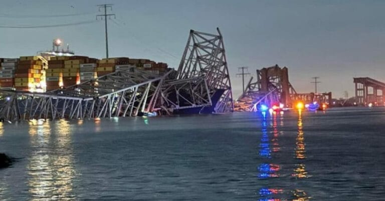 Baltimore’s Key Bridge Struck by Ship, Collapses into Water